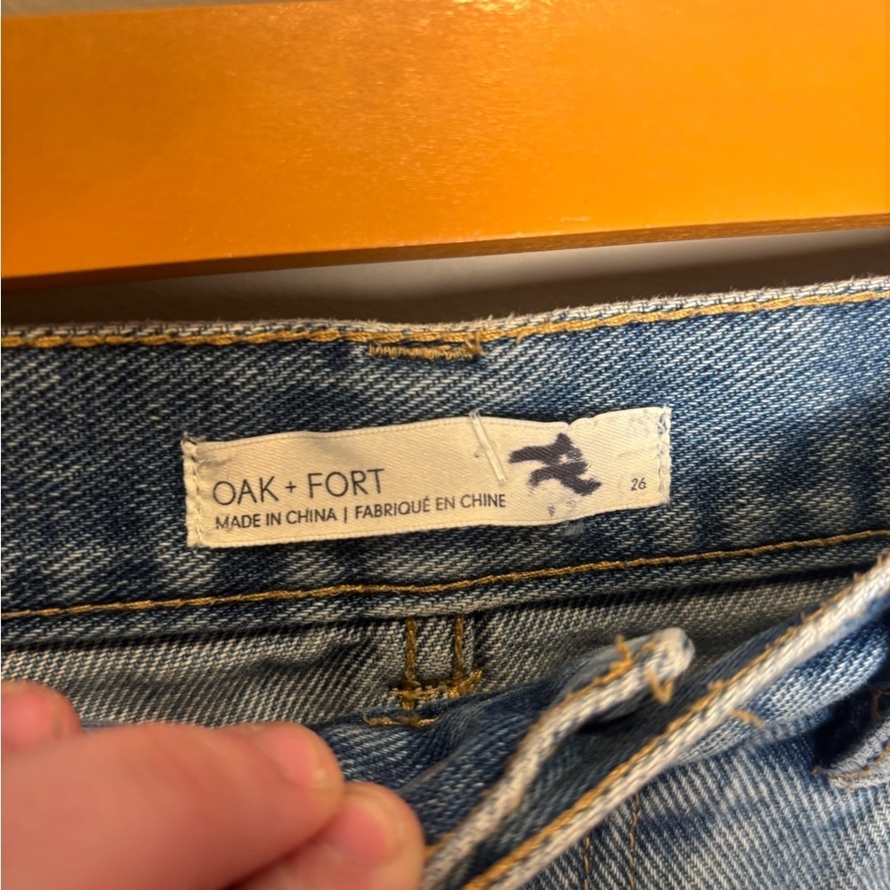 OAK + FORT Classic Distressed Blue Denim - Picture 3 of 9